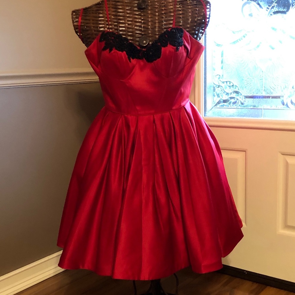 Angela & Alison Red satin dress
